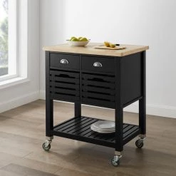 Lauretta Black Kitchen Cart with Wood Butcher Block Top by Linon Home Decor 17 Lauretta Black Kitchen Cart with Wood Butcher Block Top by Linon Home Decor -Linon Home Decor Shop black linon home decor kitchen carts thd03181 31 1000