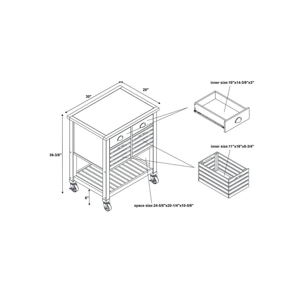 Lauretta Black Kitchen Cart with Wood Butcher Block Top by Linon Home Decor 9 Lauretta Black Kitchen Cart with Wood Butcher Block Top by Linon Home Decor - Image 7