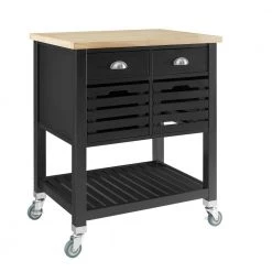 Lauretta Black Kitchen Cart with Wood Butcher Block Top by Linon Home Decor