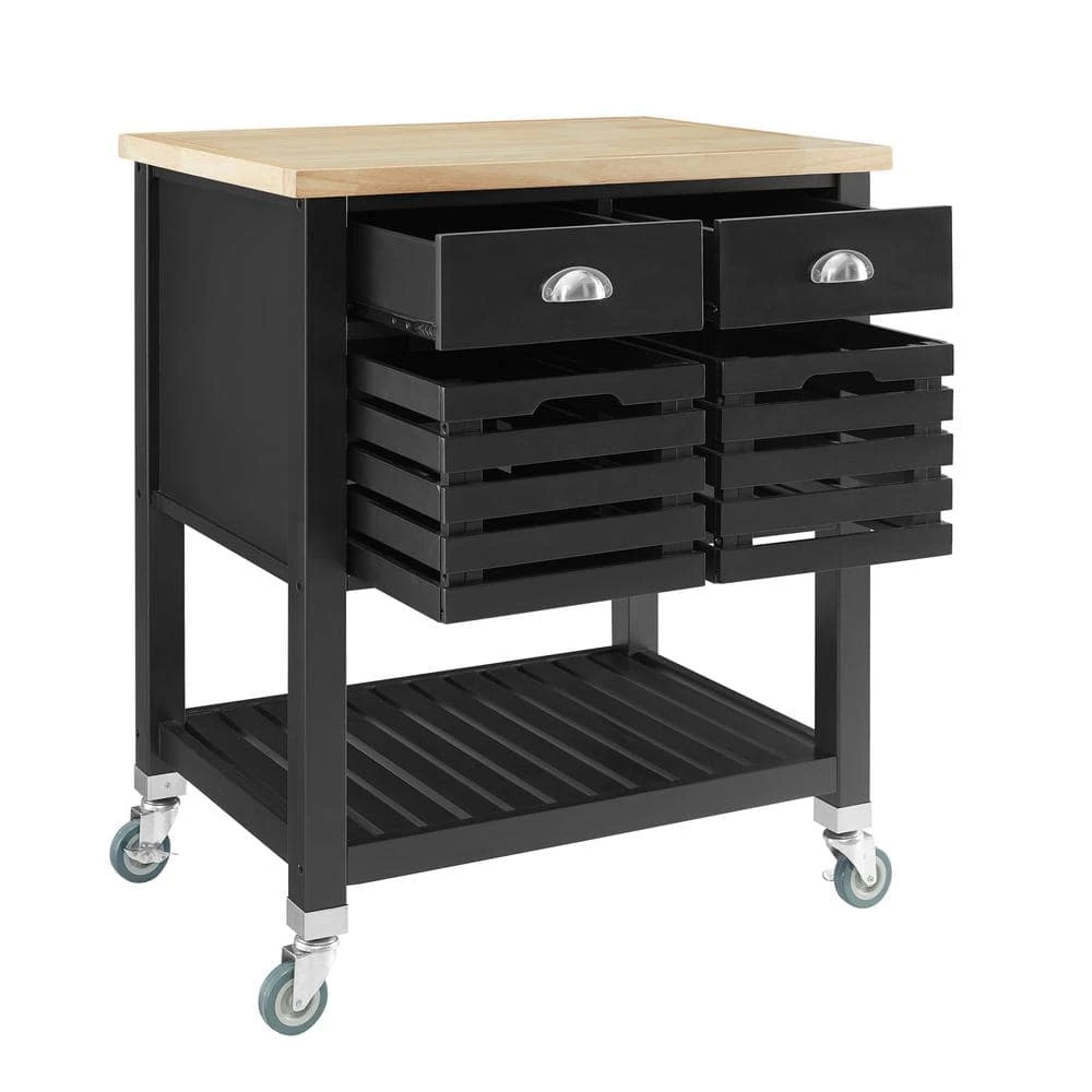 Lauretta Black Kitchen Cart with Wood Butcher Block Top by Linon Home Decor 7 Lauretta Black Kitchen Cart with Wood Butcher Block Top by Linon Home Decor - Image 5