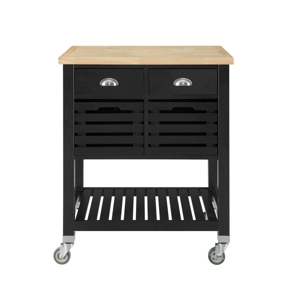 Lauretta Black Kitchen Cart with Wood Butcher Block Top by Linon Home Decor 8 Lauretta Black Kitchen Cart with Wood Butcher Block Top by Linon Home Decor - Image 6