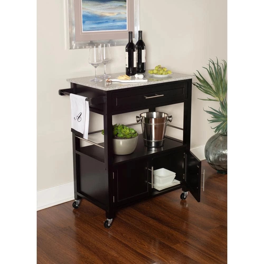Caitlin Black Kitchen Cart with Granite Top, Towel Bar, and Storage by Linon Home Decor 11 Caitlin Black Kitchen Cart with Granite Top, Towel Bar, and Storage by Linon Home Decor - Image 9