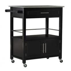 Caitlin Black Kitchen Cart with Granite Top, Towel Bar, and Storage by Linon Home Decor