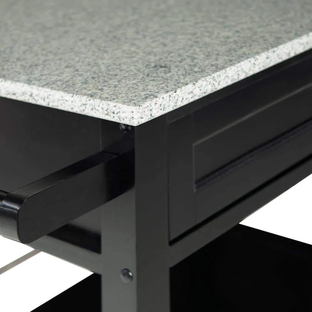 Caitlin Black Kitchen Cart with Granite Top, Towel Bar, and Storage by Linon Home Decor 5 Caitlin Black Kitchen Cart with Granite Top, Towel Bar, and Storage by Linon Home Decor - Image 3