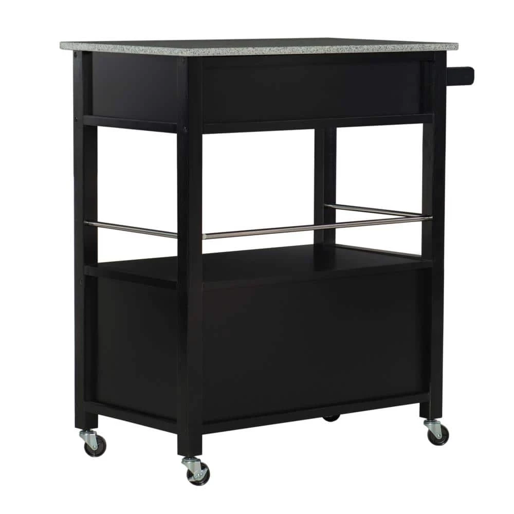Caitlin Black Kitchen Cart with Granite Top, Towel Bar, and Storage by Linon Home Decor 4 Caitlin Black Kitchen Cart with Granite Top, Towel Bar, and Storage by Linon Home Decor - Image 2