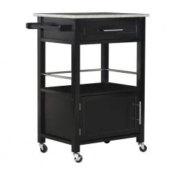 Morgan Black Kitchen Cart with Granite Top by Linon Home Decor