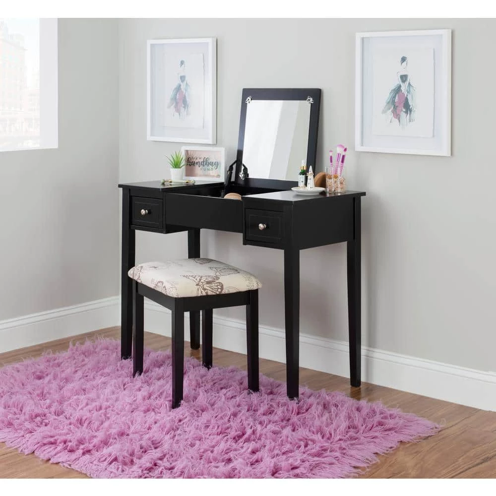 Black Bedroom Vanity Table with Butterfly Bench by Linon Home Decor 16 Black Bedroom Vanity Table with Butterfly Bench by Linon Home Decor - Image 14