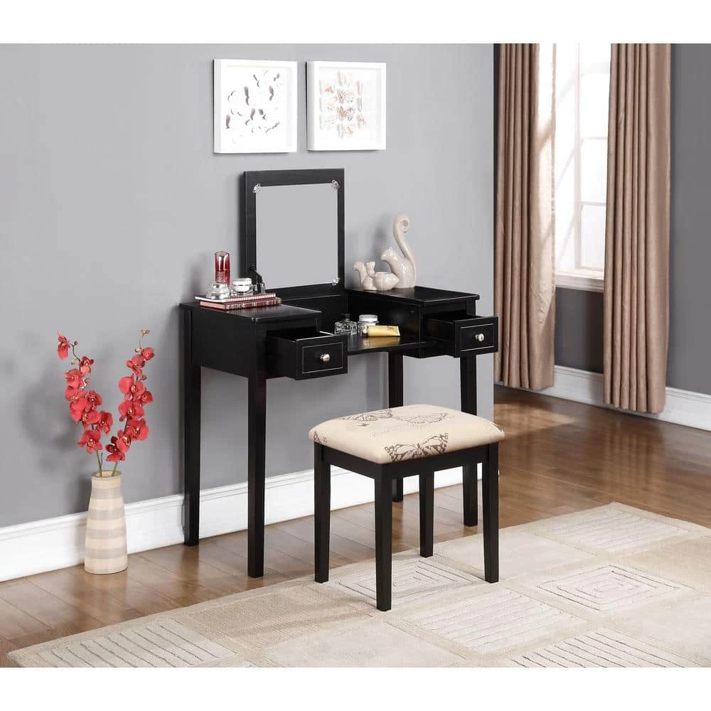 Black Bedroom Vanity Table with Butterfly Bench by Linon Home Decor 5 Black Bedroom Vanity Table with Butterfly Bench by Linon Home Decor - Image 3