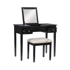 Black Bedroom Vanity Table with Butterfly Bench by Linon Home Decor