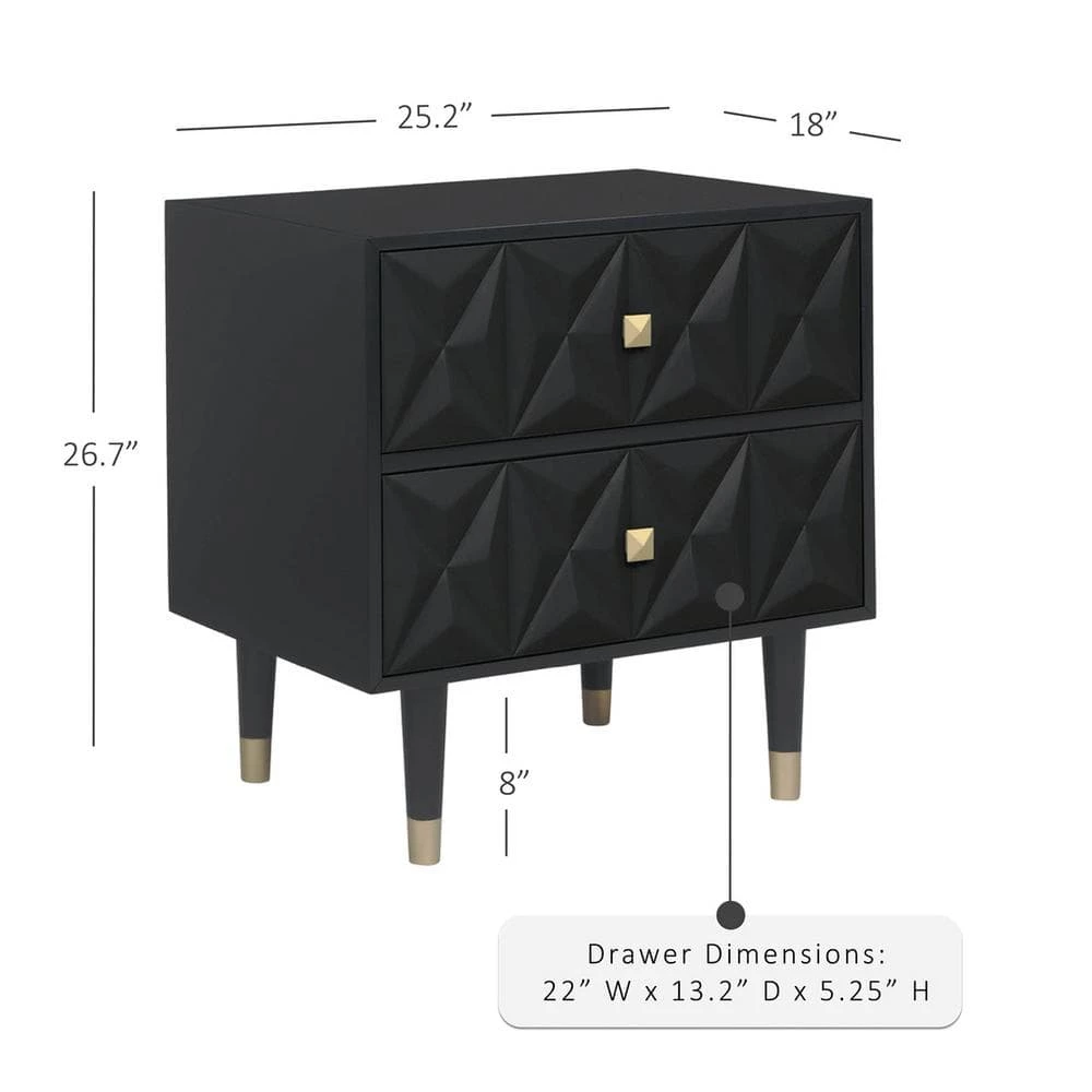 Covington 2-Drawer Black Texture Nightstand by Linon Home Decor 11 Covington 2-Drawer Black Texture Nightstand by Linon Home Decor - Image 9