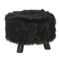 Daisy Black Faux Fur Accent Stool by Linon Home Decor