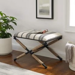 Samm Black Metal with Upholstered Seat Campaign Style Ottoman by Linon Home Decor -Linon Home Decor Shop black linon home decor ottomans thd02914 31 1000