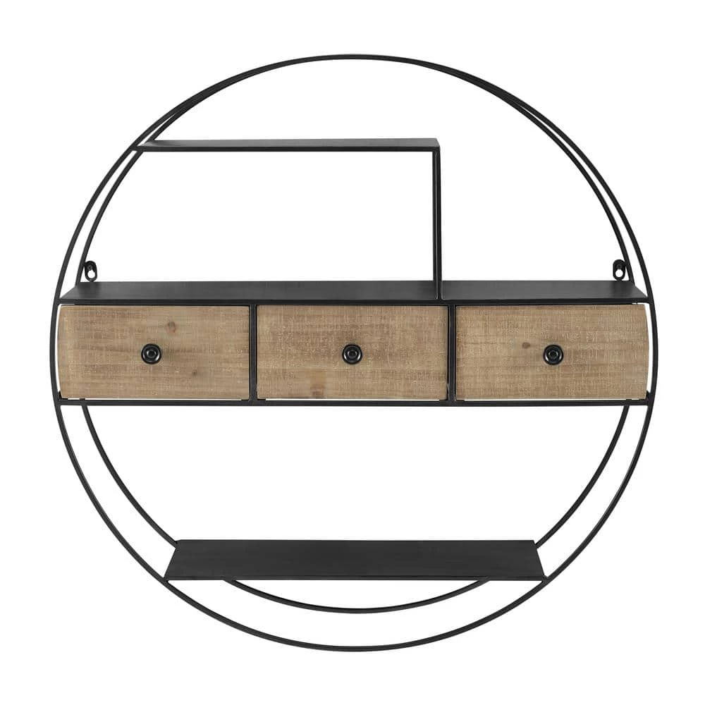 Aurora Wood & Metal Round Wall Decor with Three Drawers by Linon Home Decor 7 Aurora Wood & Metal Round Wall Decor with Three Drawers by Linon Home Decor - Image 5