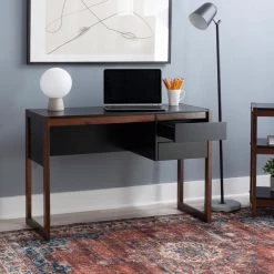 Henry 43.25 in. Rectangular Black and Walnut Wood with 2 Drawers Writing Desk by Linon Home Decor -Linon Home Decor Shop black walnut linon home decor writing desks thd03174 1f 1000