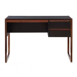 Henry 43.25 in. Rectangular Black and Walnut Wood with 2 Drawers Writing Desk by Linon Home Decor