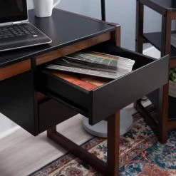 Henry 43.25 in. Rectangular Black and Walnut Wood with 2 Drawers Writing Desk by Linon Home Decor -Linon Home Decor Shop black walnut linon home decor writing desks thd03174 77 1000