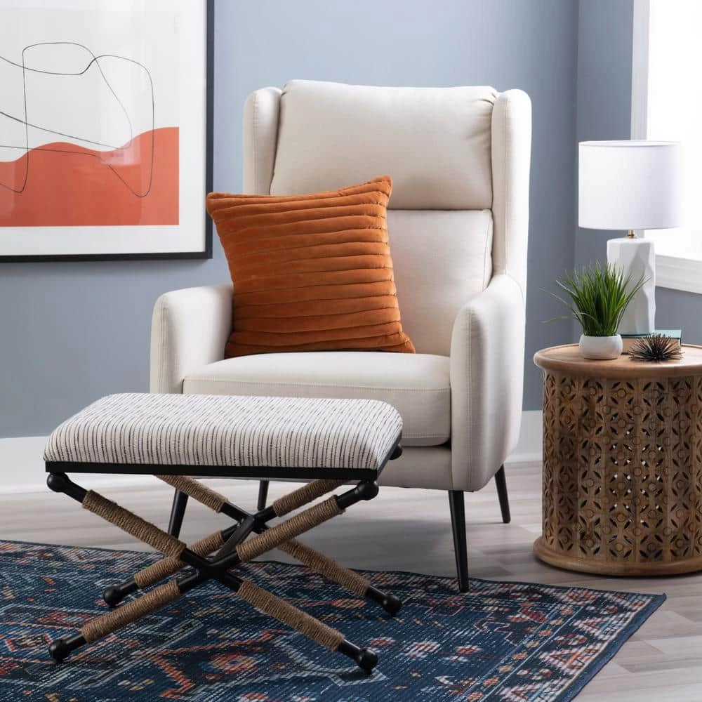 Alden 18 in. Backless Iron Base Stool with Black/White Striped Pattern Upholstery by Linon Home Decor 7 Alden 18 in. Backless Iron Base Stool with Black/White Striped Pattern Upholstery by Linon Home Decor - Image 5