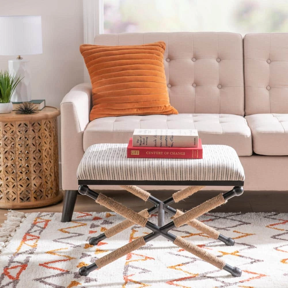 Alden 18 in. Backless Iron Base Stool with Black/White Striped Pattern Upholstery by Linon Home Decor 8 Alden 18 in. Backless Iron Base Stool with Black/White Striped Pattern Upholstery by Linon Home Decor - Image 6