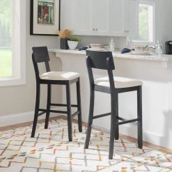 Rodman 43.50 in. H Dark Charcoal High Back Wood Frame Barstool by Linon Home Decor -Linon Home Decor Shop blackwash linon home decor bar stools thd04064 1f 1000