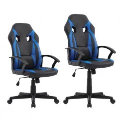 Walter Black/Blue Faux Leather Gaming Chair with Arms by Linon Home Decor -Linon Home Decor Shop blue and black stripes linon home decor gaming chairs thd03202 4f 1000