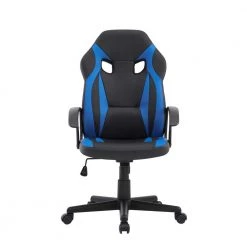 Walter Black/Blue Faux Leather Gaming Chair with Arms by Linon Home Decor -Linon Home Decor Shop blue and black stripes linon home decor gaming chairs thd03202 c3 1000