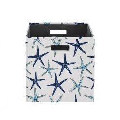 Emma 13 in. Cube Collapsible Storage Bin Starfish (Set of 2) by Linon Home Decor -Linon Home Decor Shop blue and white starfish pattern linon home decor kids storage cubes thd03013 c3 1000