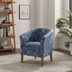 Primm Denim Club Chair with Swirling Shell Pattern by Linon Home Decor -Linon Home Decor Shop blue denim linon home decor accent chairs thd03664 31 1000