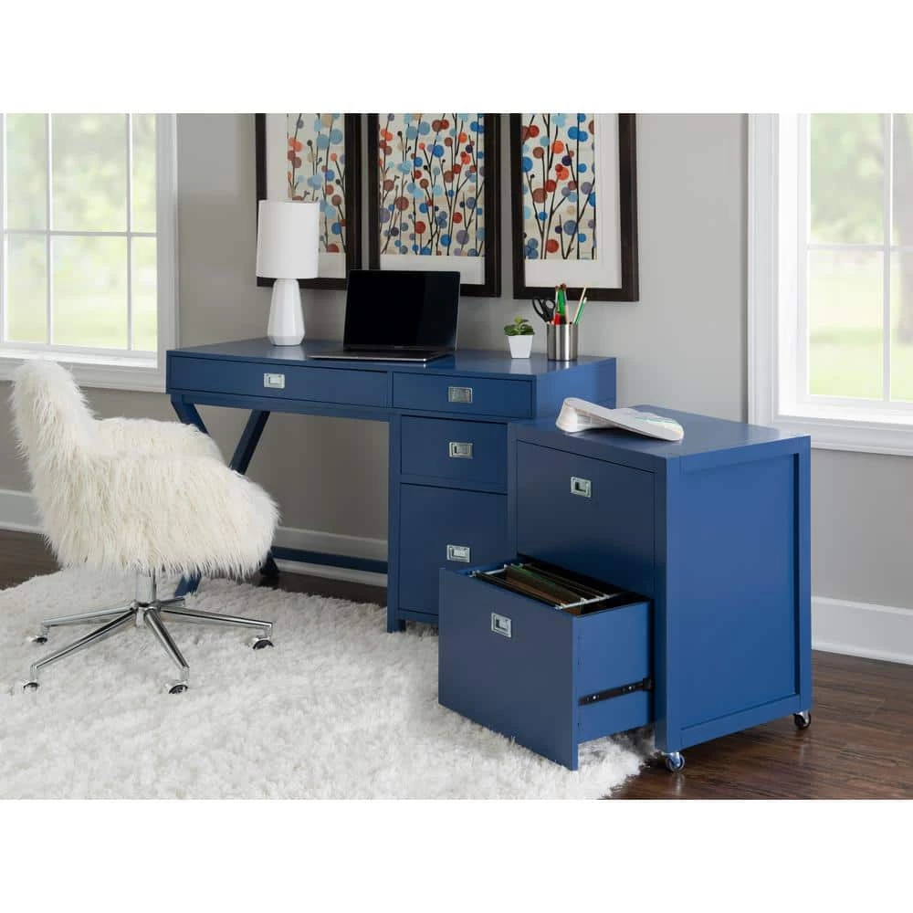 Sara Navy Blue Rolling File Lateral Desk Cabinet by Linon Home Decor 9 Sara Navy Blue Rolling File Lateral Desk Cabinet by Linon Home Decor - Image 7