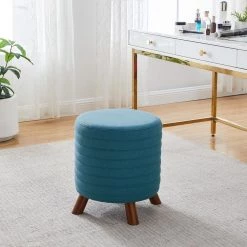 Anslee Blue Polyester Ottoman by Linon Home Decor -Linon Home Decor Shop blue linon home decor ottomans thd03165 31 1000