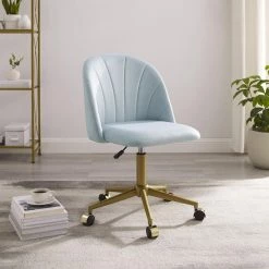 Gene Adjustable Blue Polyester Velvet Fabric Desk Chair by Linon Home Decor 19 Gene Adjustable Blue Polyester Velvet Fabric Desk Chair by Linon Home Decor -Linon Home Decor Shop blue linon home decor task chairs thd04087 31 1000