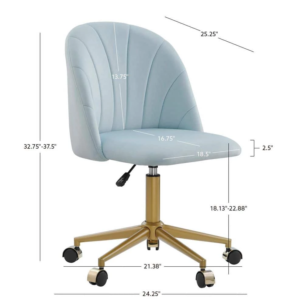 Gene Adjustable Blue Polyester Velvet Fabric Desk Chair by Linon Home Decor 10 Gene Adjustable Blue Polyester Velvet Fabric Desk Chair by Linon Home Decor - Image 8