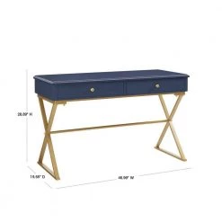 47.5 in. Rectangular Blue/Matte Gold 2 Drawer Writing Desk with Built-In Storage by Linon Home Decor 13 47.5 in. Rectangular Blue/Matte Gold 2 Drawer Writing Desk with Built-In Storage by Linon Home Decor -Linon Home Decor Shop blue matte gold linon home decor writing desks thd00527 40 1000