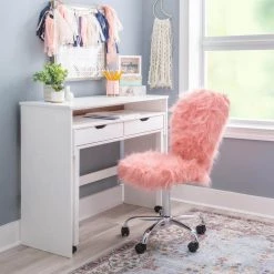 Lacey Blush Pink Faux Fur Task Chair with Adjustable Seating by Linon Home Decor -Linon Home Decor Shop blush pink linon home decor task chairs thd03530 1f 1000