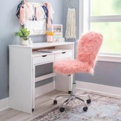 Lacey Blush Pink Faux Fur Task Chair with Adjustable Seating by Linon Home Decor -Linon Home Decor Shop blush pink linon home decor task chairs thd03530 31 1000