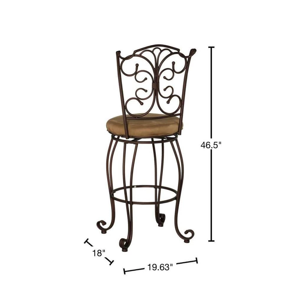 Hansel 46.5"H Bronze Metal Decorative Back 29.5" Seat Height Bar Stool with Light Brown Microfiber Seat by Linon Home Decor 5 Hansel 46.5"H Bronze Metal Decorative Back 29.5" Seat Height Bar Stool with Light Brown Microfiber Seat by Linon Home Decor - Image 3