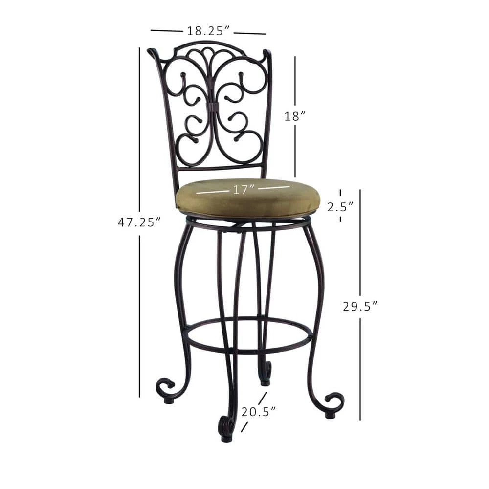 Hansel 46.5"H Bronze Metal Decorative Back 29.5" Seat Height Bar Stool with Light Brown Microfiber Seat by Linon Home Decor 9 Hansel 46.5"H Bronze Metal Decorative Back 29.5" Seat Height Bar Stool with Light Brown Microfiber Seat by Linon Home Decor - Image 7