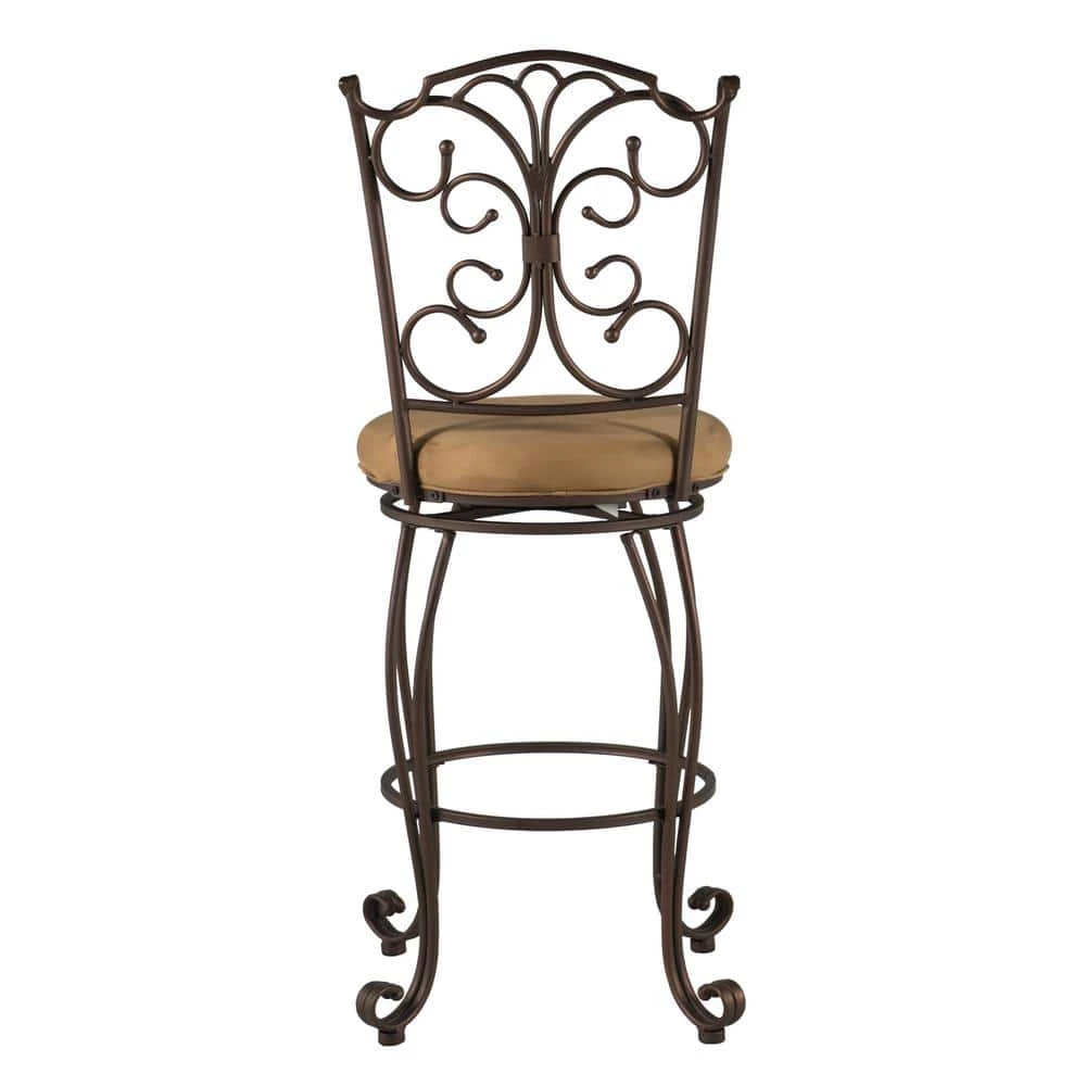 Hansel 46.5"H Bronze Metal Decorative Back 29.5" Seat Height Bar Stool with Light Brown Microfiber Seat by Linon Home Decor 7 Hansel 46.5"H Bronze Metal Decorative Back 29.5" Seat Height Bar Stool with Light Brown Microfiber Seat by Linon Home Decor - Image 5