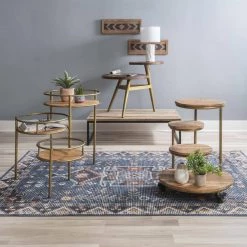 Josie 30 in. W Brown and Gold Round Wood Top Side Table (2-Tiered) by Linon Home Decor -Linon Home Decor Shop brown gold linon home decor end side tables hd221858 4f 1000