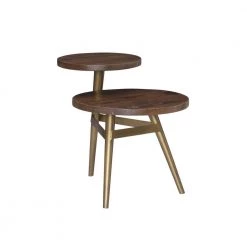 Josie 30 in. W Brown and Gold Round Wood Top Side Table (2-Tiered) by Linon Home Decor