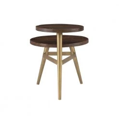 Josie 30 in. W Brown and Gold Round Wood Top Side Table (2-Tiered) by Linon Home Decor -Linon Home Decor Shop brown gold linon home decor end side tables hd221858 66 1000