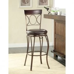 Circles Back 30 in. Brown Swivel Cushioned Bar Stool by Linon Home Decor