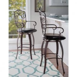 Greta 48.38"H Bronze Crested Back Metal 30" Seat Height Bar Stool with Faux Leather Padded Seat by Linon Home Decor -Linon Home Decor Shop brown linon home decor bar stools thd03217 31 1000