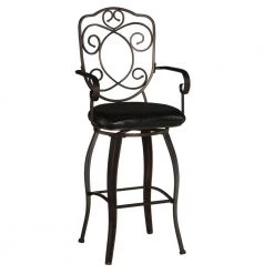 Greta 48.38"H Bronze Crested Back Metal 30" Seat Height Bar Stool with Faux Leather Padded Seat by Linon Home Decor