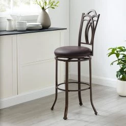 Khalif 47"H Brown Metal Decorative Back 30.5" Seat Height Bar Stool with Faux Leather Padded Seat by Linon Home Decor 9 Khalif 47"H Brown Metal Decorative Back 30.5" Seat Height Bar Stool with Faux Leather Padded Seat by Linon Home Decor -Linon Home Decor Shop brown linon home decor bar stools thd03220 31 1000