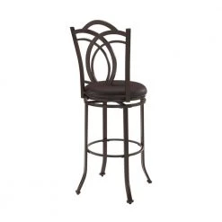 Khalif 47"H Brown Metal Decorative Back 30.5" Seat Height Bar Stool with Faux Leather Padded Seat by Linon Home Decor