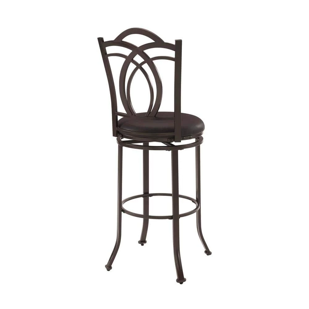 Khalif 47"H Brown Metal Decorative Back 30.5" Seat Height Bar Stool with Faux Leather Padded Seat by Linon Home Decor 3 Khalif 47"H Brown Metal Decorative Back 30.5" Seat Height Bar Stool with Faux Leather Padded Seat by Linon Home Decor