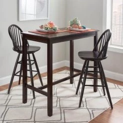 Renee 44 in. Brown Windsor Back Wood Bar Height Stool with Wood-Seat (Set of 2) by Linon Home Decor -Linon Home Decor Shop brown linon home decor bar stools thdac3794 31 1000
