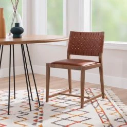 Carlo Light Brown Wood with Interwoven Brown Leather Dining Chair by Linon Home Decor -Linon Home Decor Shop brown linon home decor dining chairs thd03194 1f 1000