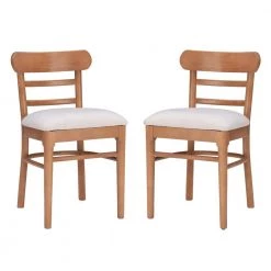 Monty Brown Wood with Cream Upholstered Seat Side Chair (Set of 2) by Linon Home Decor
