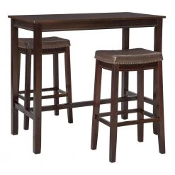 Concord 3-Pieces Brown Wood Top Bar Set by Linon Home Decor